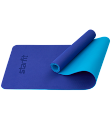 Коврик для йоги и фитнеса FM-201, TPE, 183x61x0,6 см, синий/темно-синий